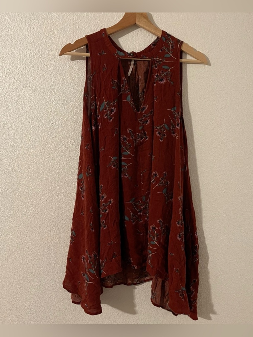Free People Floral Red Boho Button Hippie Dress Womens XS